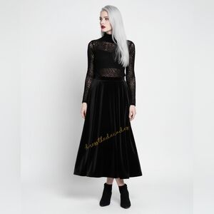 Vintage Talbots Womens Black Velvet Maxi Midi Skirt sz 16 A-line Classic Formal